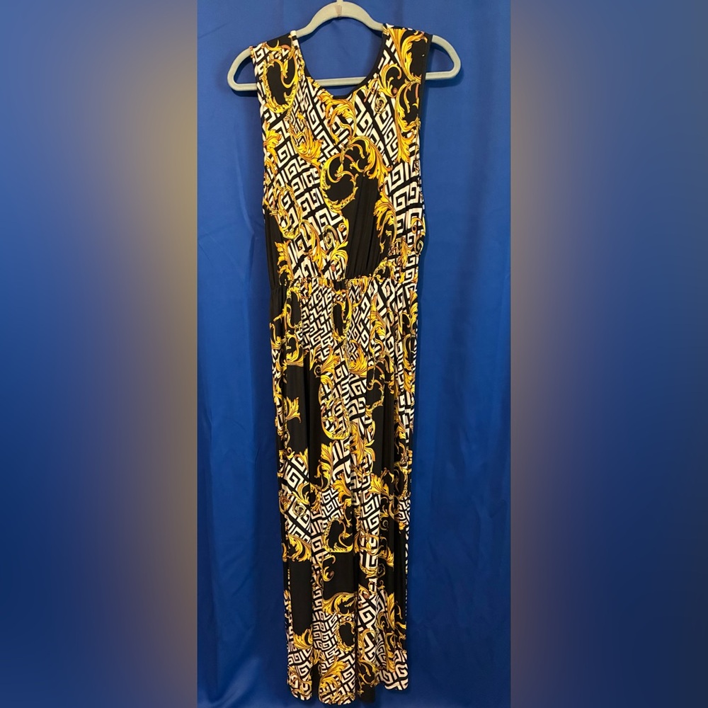 Black and Gold Patterned Maxi Dress